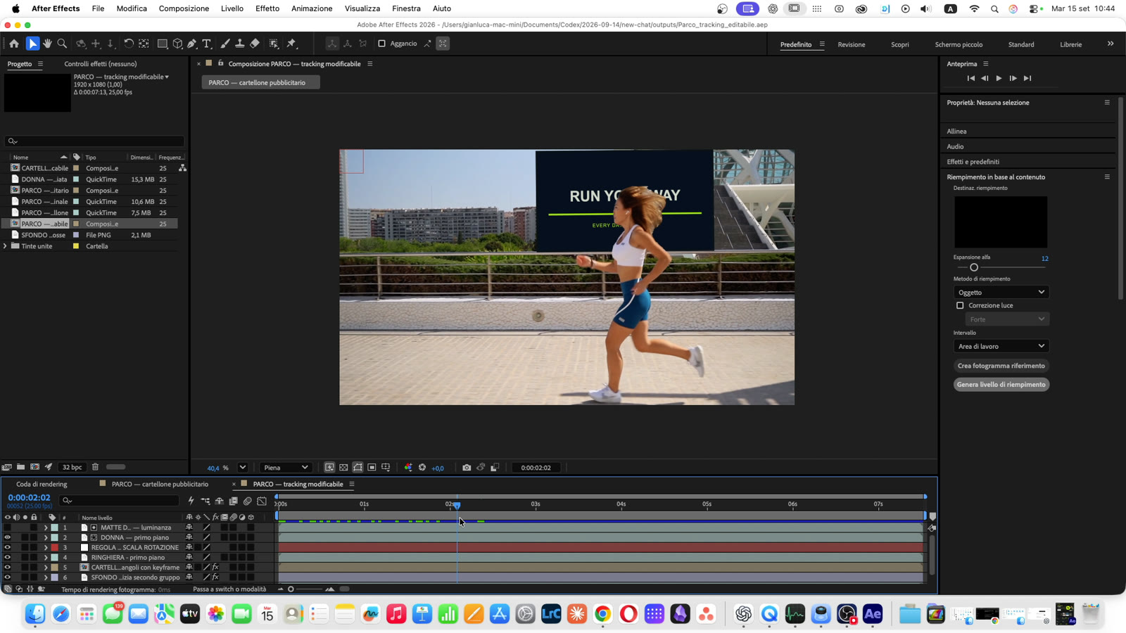 Tracking delle maschere in After Effects: la maschera sui capelli della ragazza che corre non è precisa