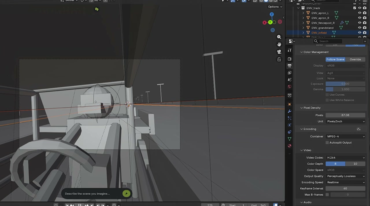 Blocking Nascar in Blender per Seedance 2.5: la camera dentro il primo abitacolo