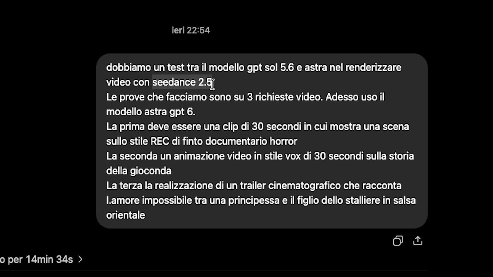 Richiesta in ChatGPT per il test dei prompt video AI: tre video da generare con Seedance 2.5, confronto fra Sol 5.6 e GPT-6 Astra